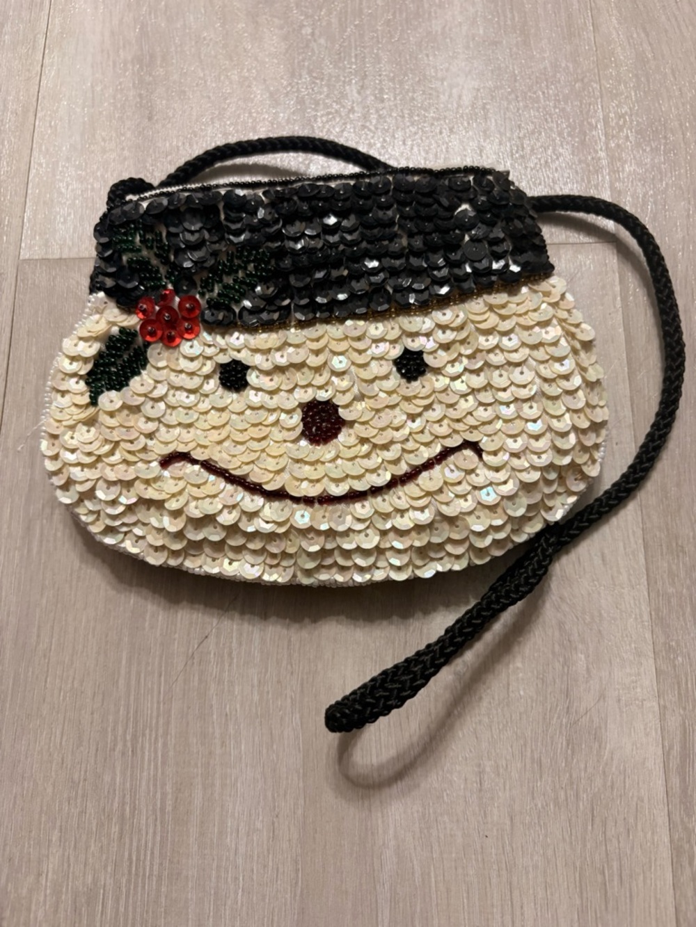 Sequin Snowman Crossbody Bag in Cream and Black
